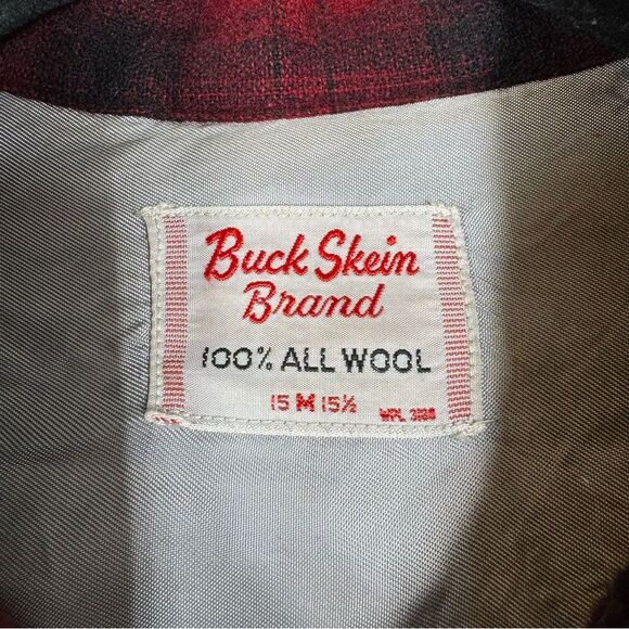 Vintage 50s Buck Skein 100% Wool Red Buffalo Plaid Button Down Hunting Jacket M - Picture 5 of 8